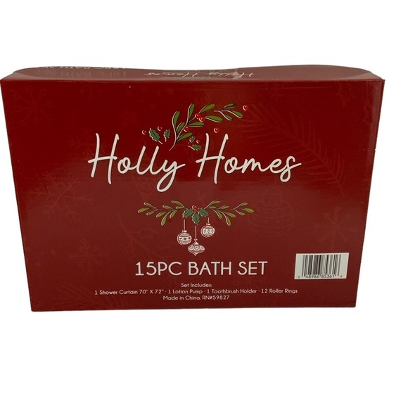 Christmas Bathroom Set Santa Gnomes Curtain Accessories 15 Piece Grey Multicolor - Picture 8 of 12